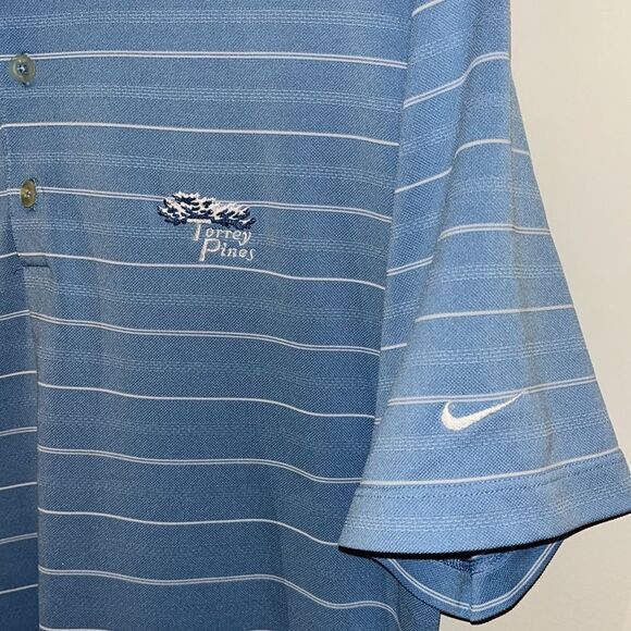 Torrey Pines La Jolla Golf Course Polo Shirt S Nike Dri Fit Carolina Blue Stripe - Picture 3 of 4